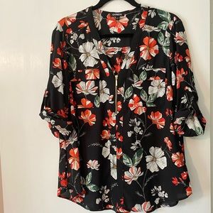 Express Flower Print Zipper Portofino Shirt